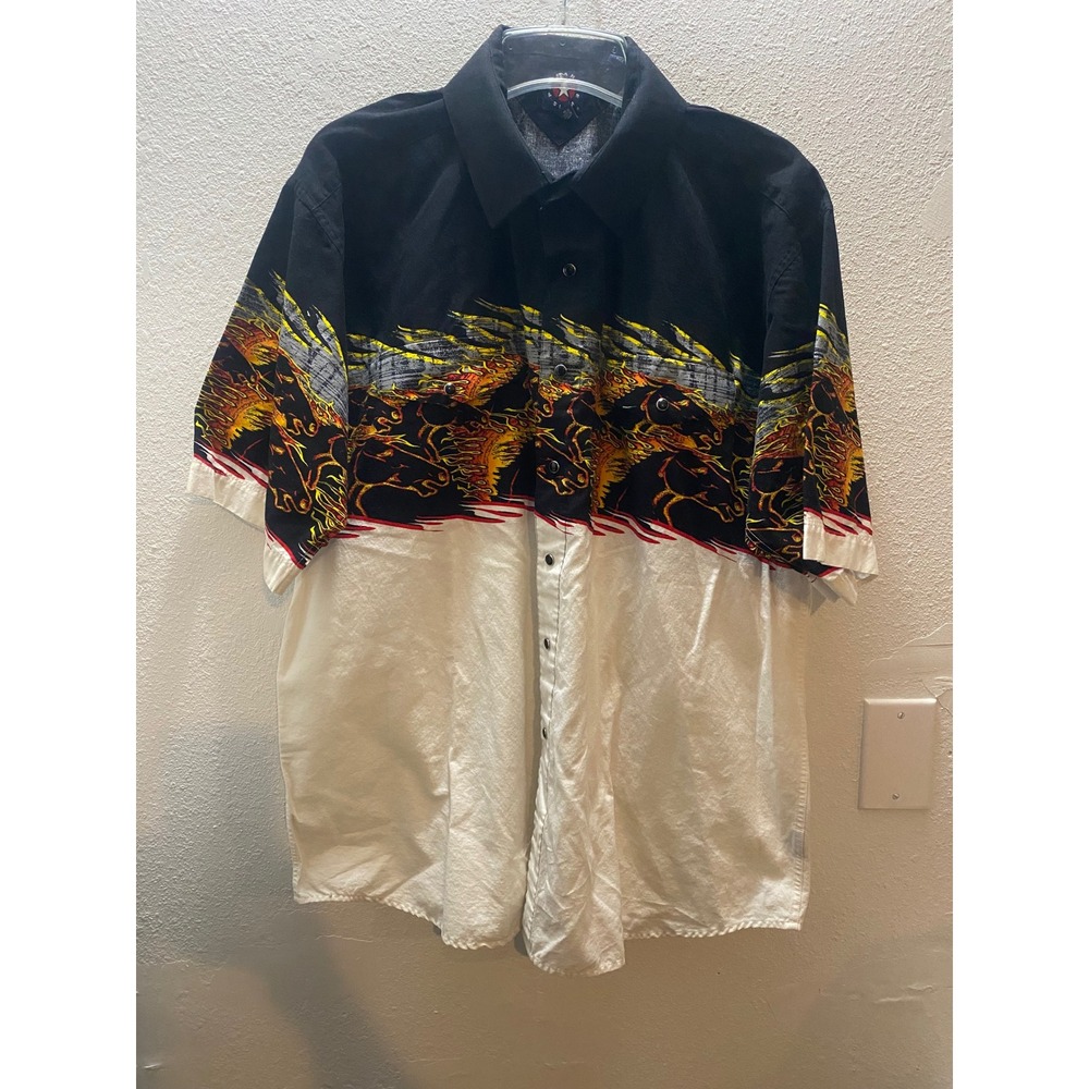 Panhandle Slim Western Shirt Mens XL Black White Horse Graphic Snap Y2K Retro‎